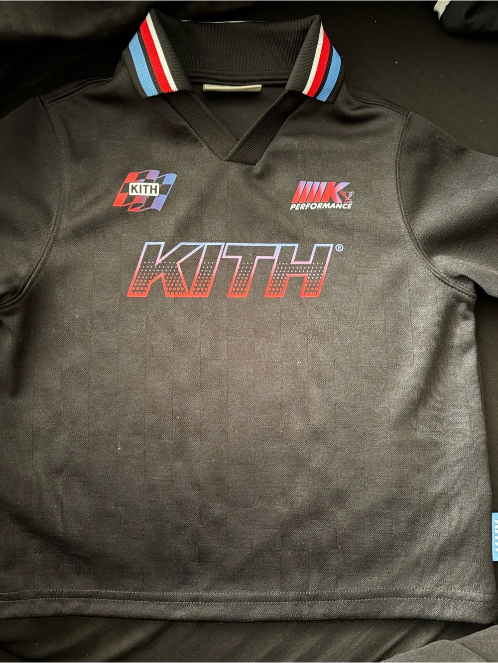 Kith Black Polo with Tricolor Collar and Red-Purple Logo